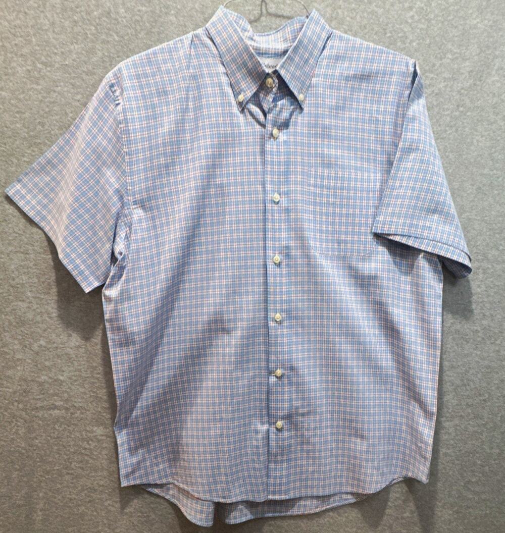 Saddlebred Mens XL Classic Fit Woven Blue White Orange Plaid Button-Down Shirt